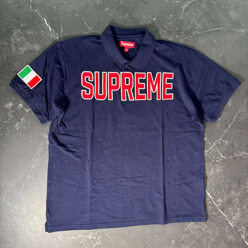 Supreme Twill Applique Polo Navy　M Supreme Twill Applique Logo Navy Polo Shirt - Supreme | Hassuru