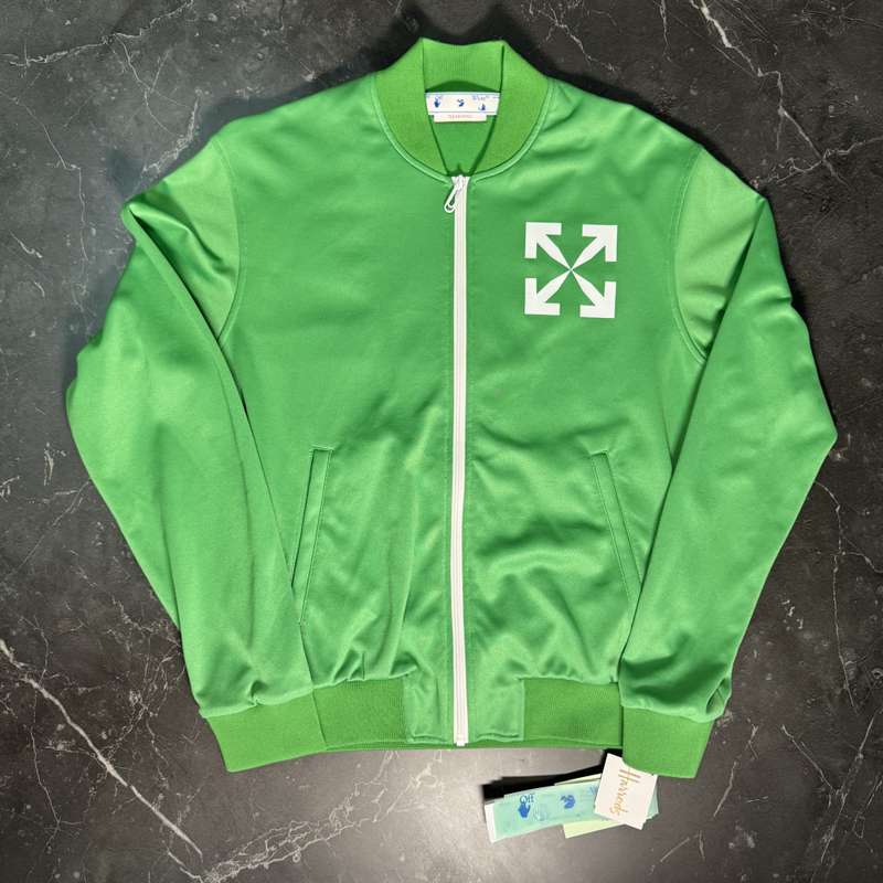 Off-White Signature Logo Green Bomber Jacket - 1