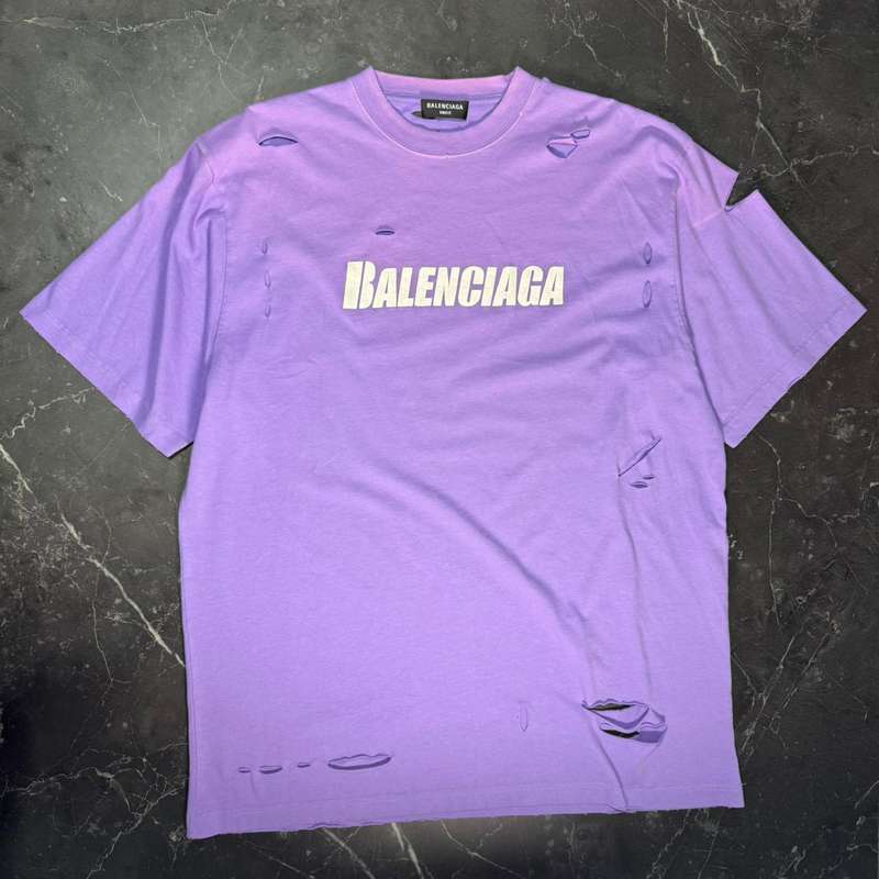 Balenciaga Destroyed Purple Tee - 1