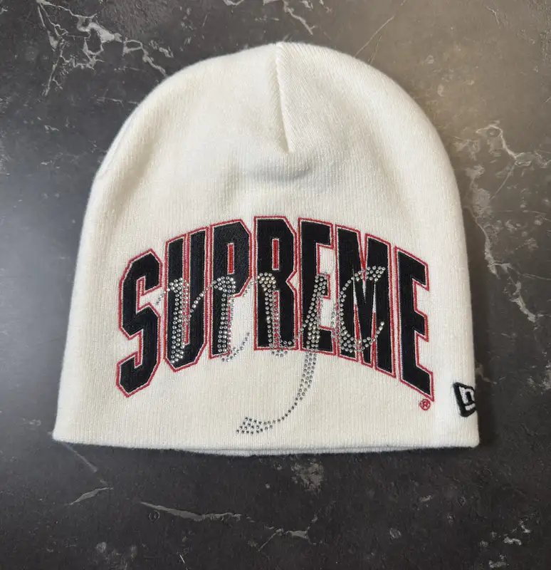 Supreme New Era Rhinestone Beanie White - 1