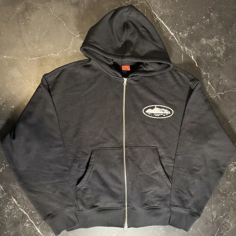 Corteiz Island Puff Print Zip Hoodie Black - 1