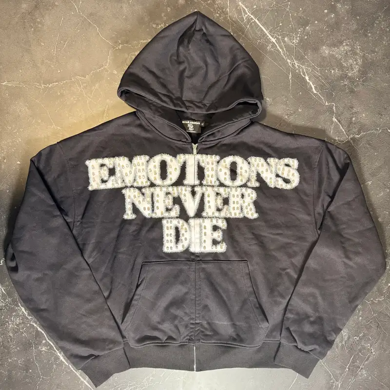 Mixed Emotions End Rhinestone Black Zip Up - 1