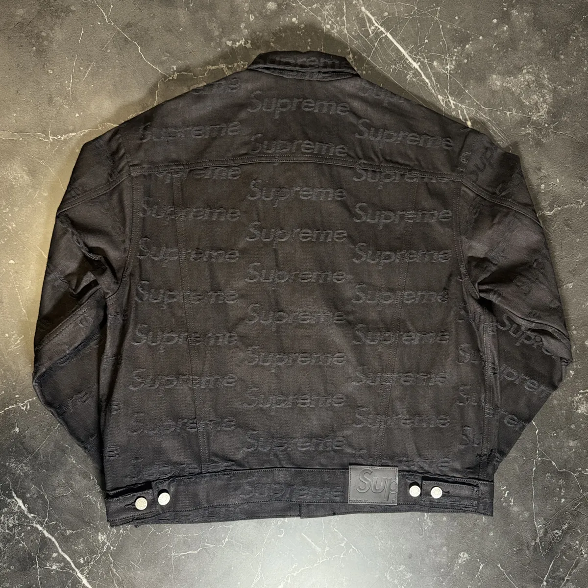 Supreme Jacquard Logos Denim Trucker Jacket Black 2