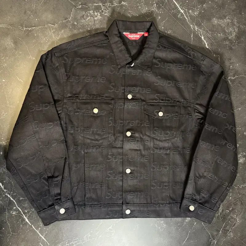 Supreme Jacquard Logos Denim Trucker Jacket Black - 1