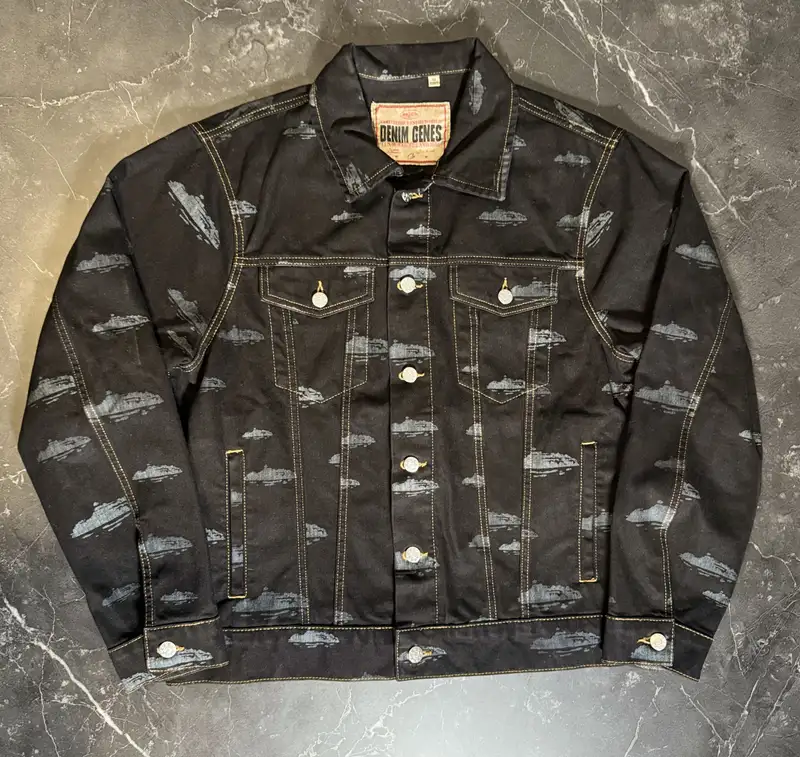 Corteiz Alcatraz Pattern Denim Jacket Black - 1