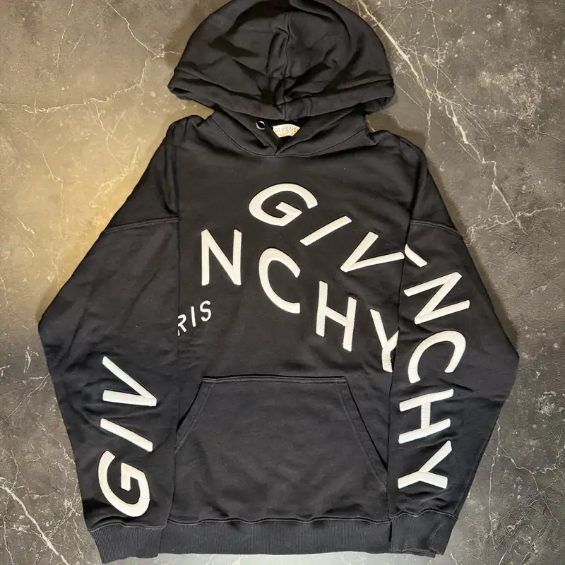 Givenchy Refracted Embroidered Logo Hoodie Black - 1