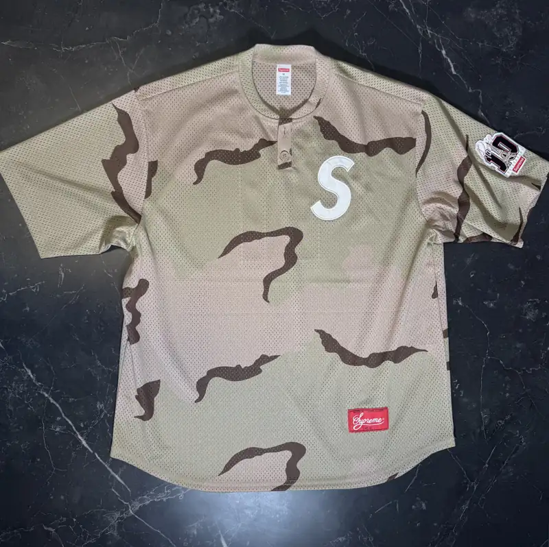 Supreme S Logo Baseball Henley Camo - 1
