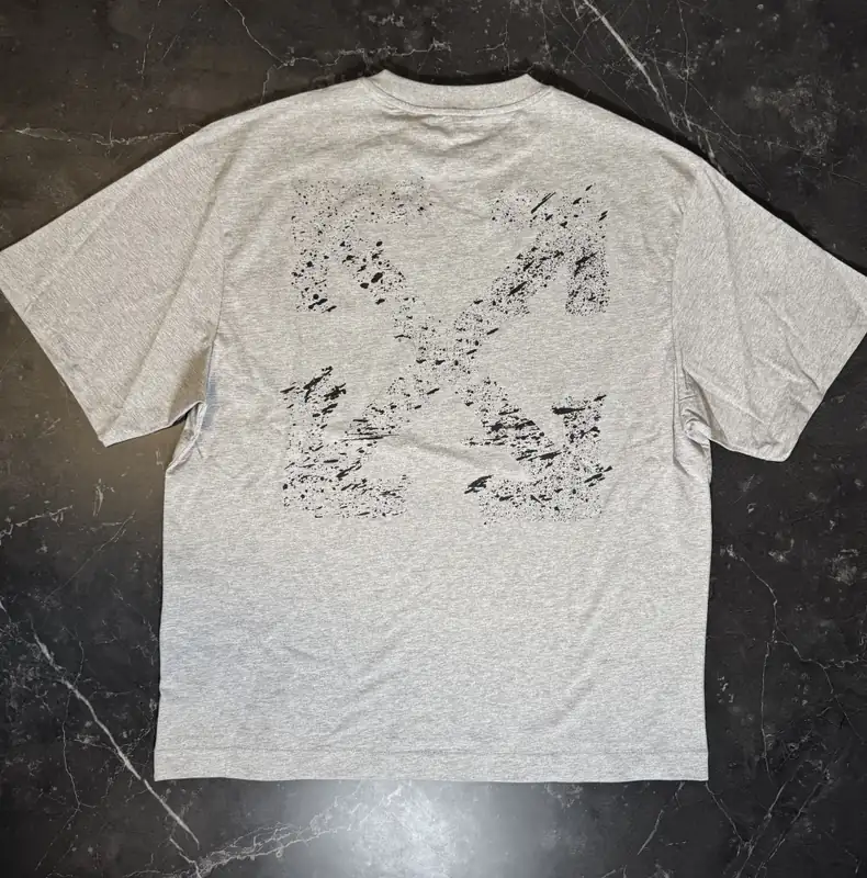 Off-White Paint Splatter Arrow Diag Heather Grey Tee - 1