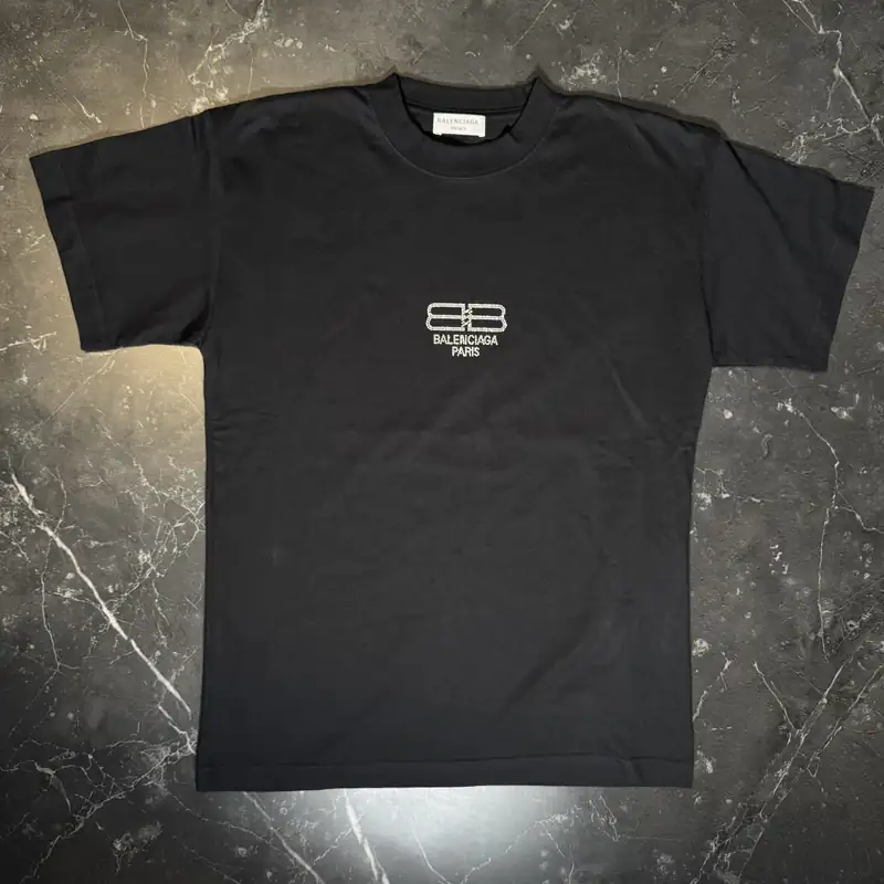 Balenciaga BB Paris Icon Rhinestone Black Tee - 1
